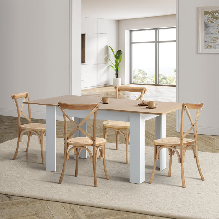 160Cm Extendable Dining Table With 4Pcs Dining Chairs Crossback Wooden