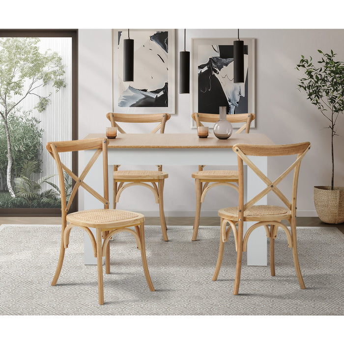 160Cm Extendable Dining Table With 4Pcs Dining Chairs Crossback Wooden