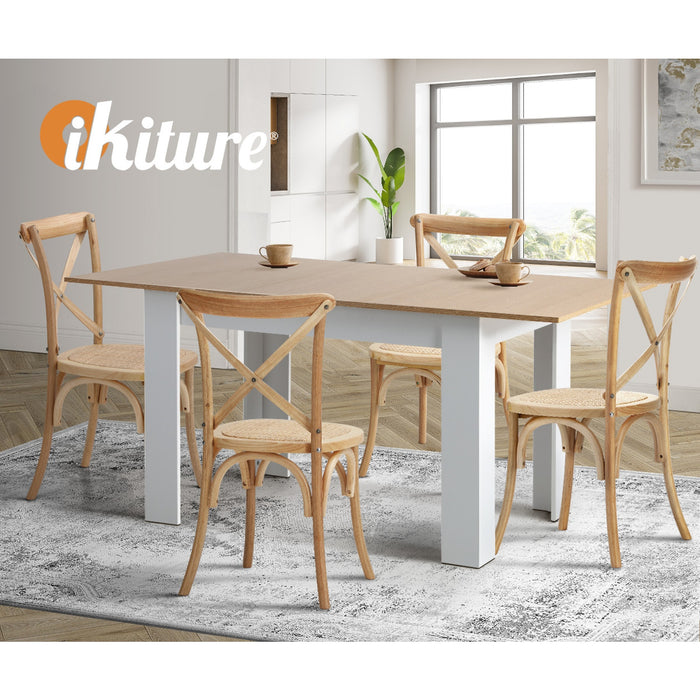 160Cm Extendable Dining Table With 4Pcs Dining Chairs Crossback Wooden