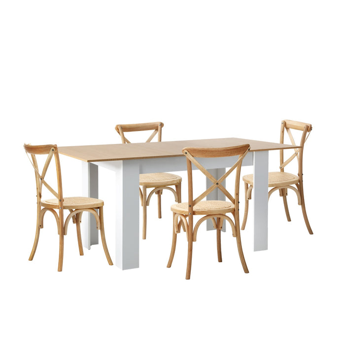 160Cm Extendable Dining Table With 4Pcs Dining Chairs Crossback Wooden