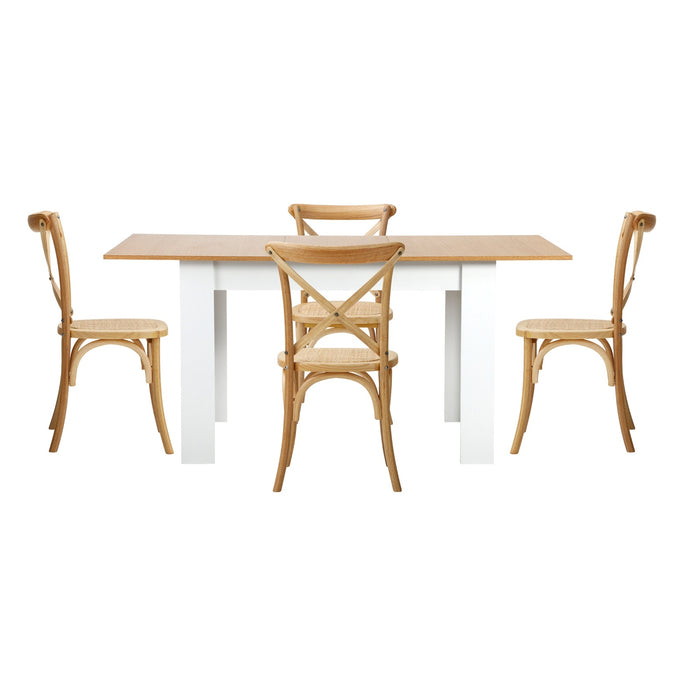 160Cm Extendable Dining Table With 4Pcs Dining Chairs Crossback Wooden