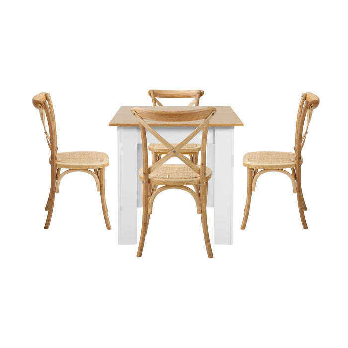 160Cm Extendable Dining Table With 4Pcs Dining Chairs Crossback Wooden