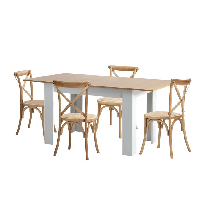 160Cm Extendable Dining Table With 4Pcs Dining Chairs Crossback Wooden