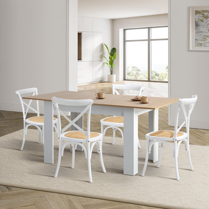160Cm Extendable Dining Table With 4Pcs Dining Chairs Crossback White