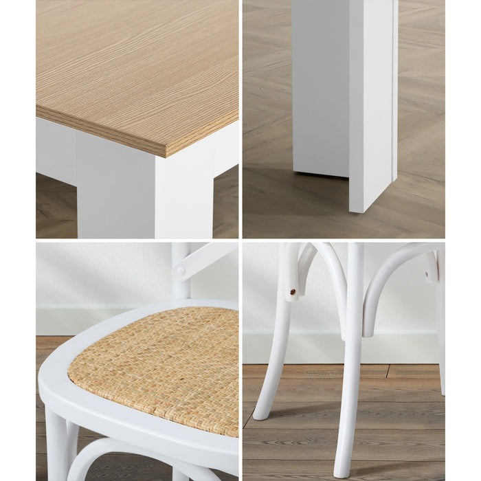 160Cm Extendable Dining Table With 4Pcs Dining Chairs Crossback White