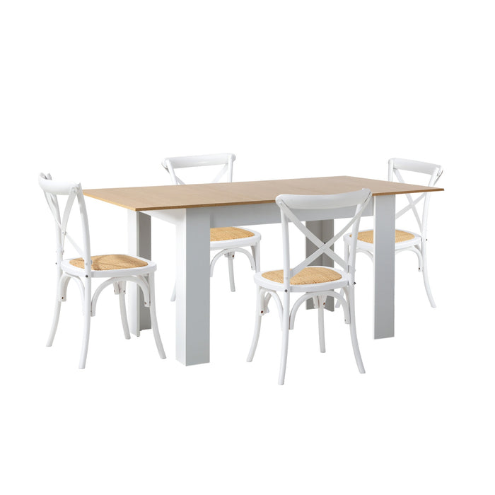 160Cm Extendable Dining Table With 4Pcs Dining Chairs Crossback White