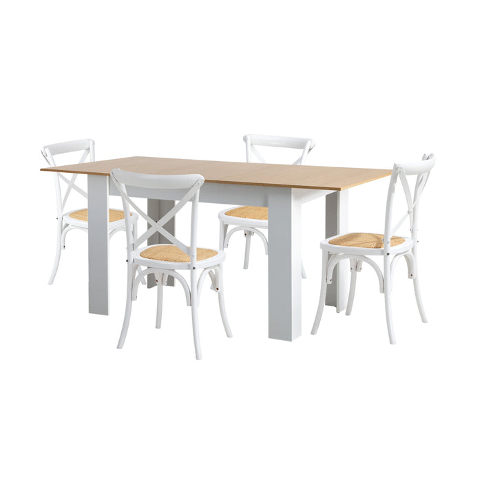 160Cm Extendable Dining Table With 4Pcs Dining Chairs Crossback White