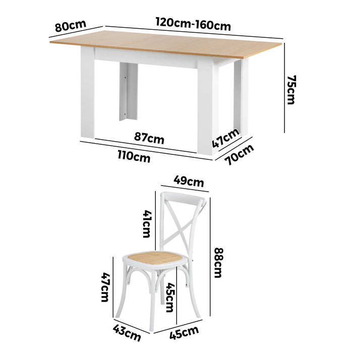 160Cm Extendable Dining Table With 4Pcs Dining Chairs Crossback White