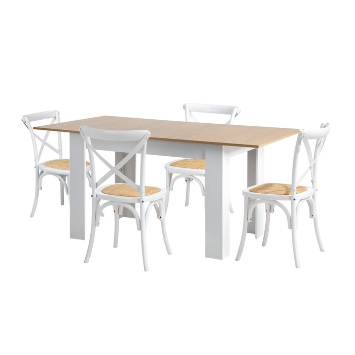 160Cm Extendable Dining Table With 4Pcs Dining Chairs Crossback White