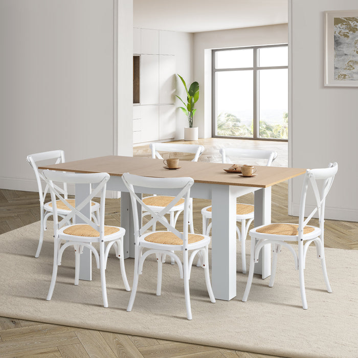 160Cm Extendable Dining Table With 6Pcs Dining Chairs Crossback White