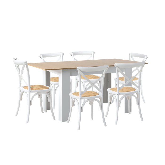 160Cm Extendable Dining Table With 6Pcs Dining Chairs Crossback White