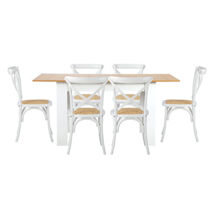 160Cm Extendable Dining Table With 6Pcs Dining Chairs Crossback White