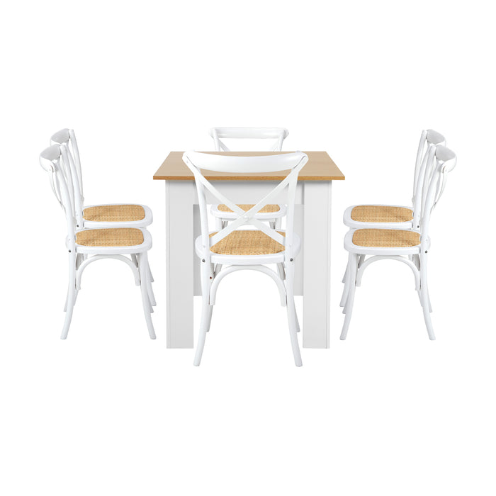 160Cm Extendable Dining Table With 6Pcs Dining Chairs Crossback White