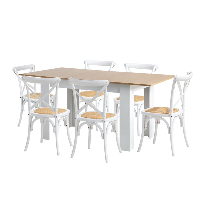 160Cm Extendable Dining Table With 6Pcs Dining Chairs Crossback White