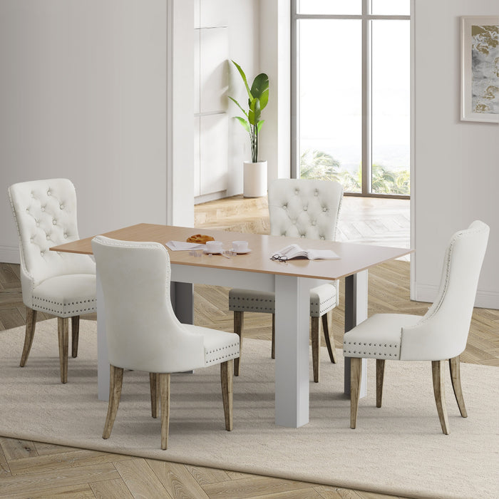 160Cm Extendable Dining Table With 4Pcs Dining Chairs Velvet Beige