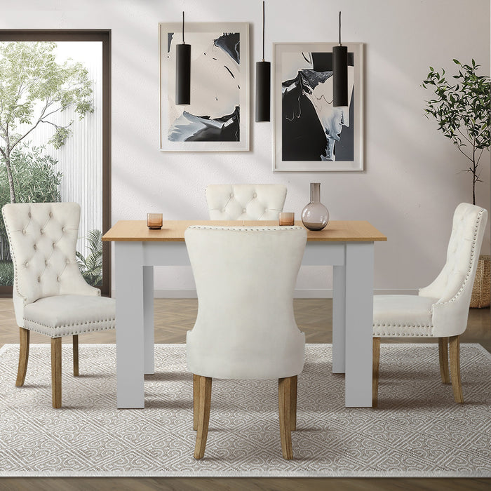 160Cm Extendable Dining Table With 4Pcs Dining Chairs Velvet Beige