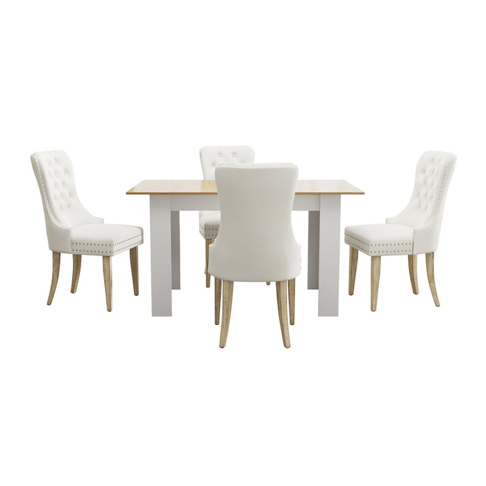 160Cm Extendable Dining Table With 4Pcs Dining Chairs Velvet Beige