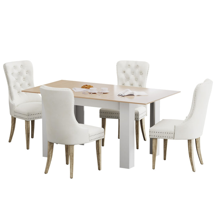 160Cm Extendable Dining Table With 4Pcs Dining Chairs Velvet Beige