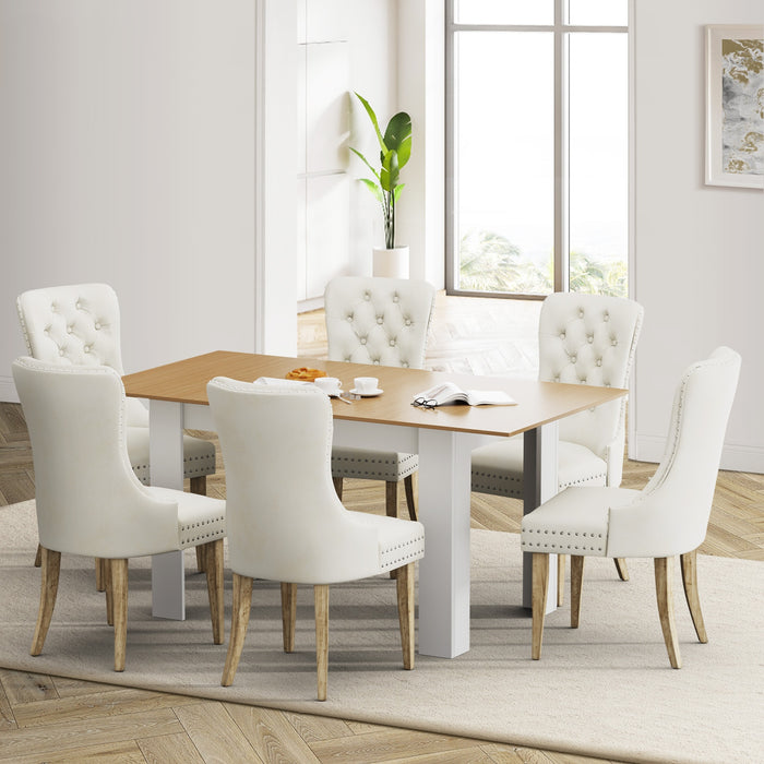 160Cm Extendable Dining Table With 6Pcs Dining Chairs Velvet Beige