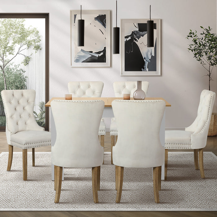 160Cm Extendable Dining Table With 6Pcs Dining Chairs Velvet Beige