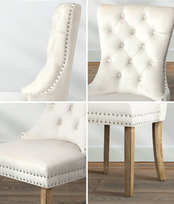 160Cm Extendable Dining Table With 6Pcs Dining Chairs Velvet Beige