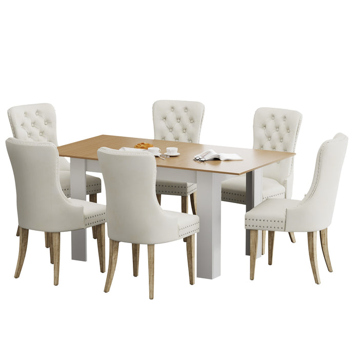 160Cm Extendable Dining Table With 6Pcs Dining Chairs Velvet Beige