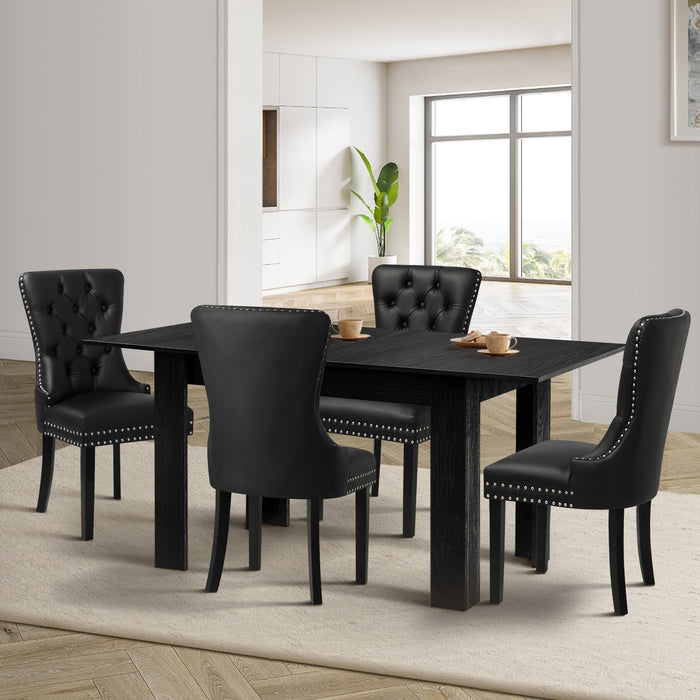 Extendable Dining Table With 4Pcs Dining Chairs Pu Leather Black