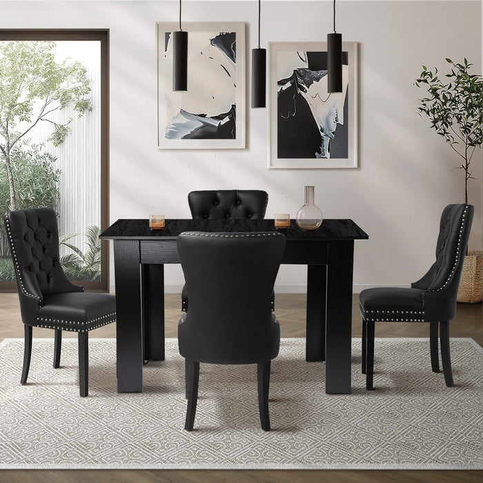Extendable Dining Table With 4Pcs Dining Chairs Pu Leather Black