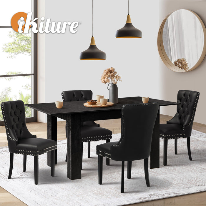 Extendable Dining Table With 4Pcs Dining Chairs Pu Leather Black
