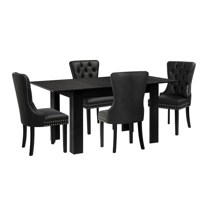 Extendable Dining Table With 4Pcs Dining Chairs Pu Leather Black