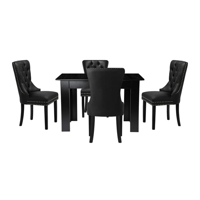 Extendable Dining Table With 4Pcs Dining Chairs Pu Leather Black