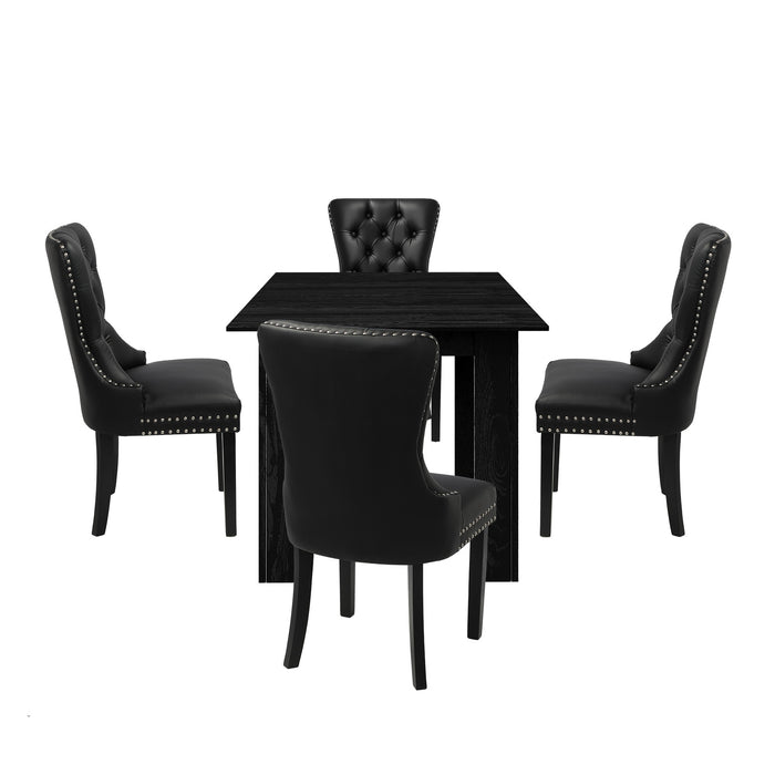 Extendable Dining Table With 4Pcs Dining Chairs Pu Leather Black