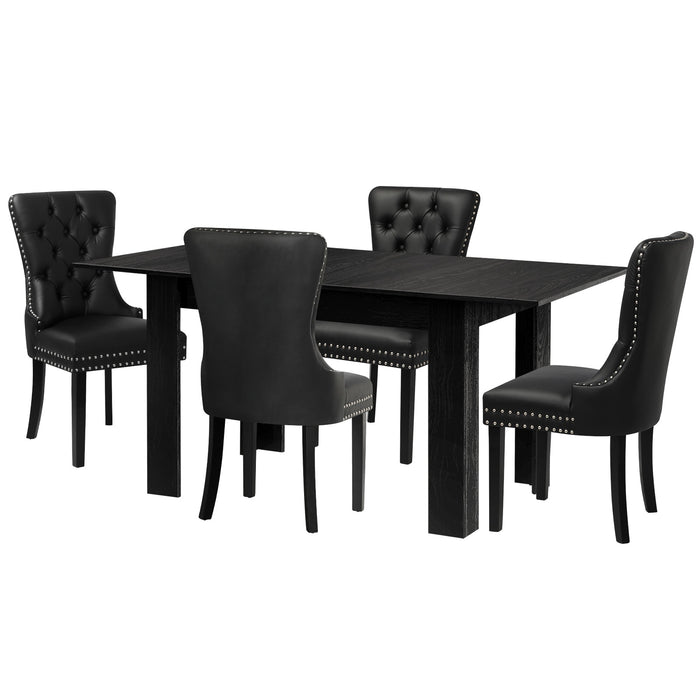 Extendable Dining Table With 4Pcs Dining Chairs Pu Leather Black