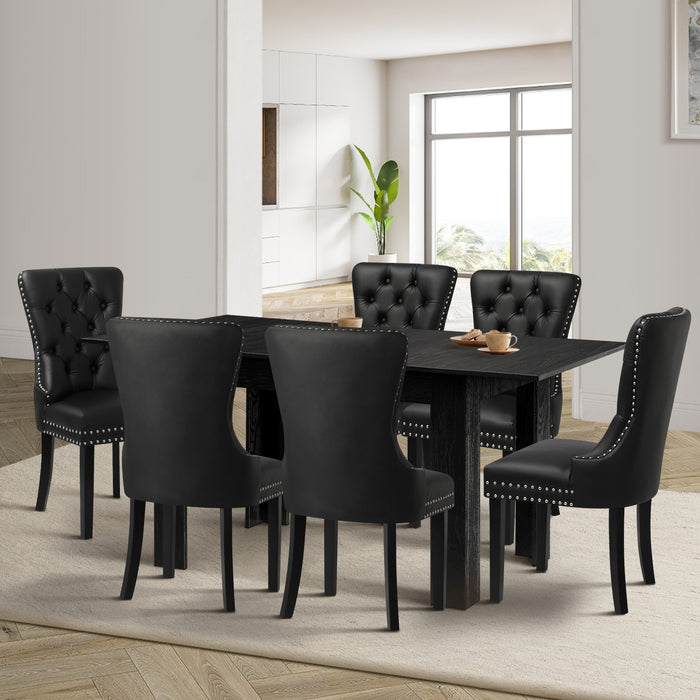 Extendable Dining Table With 6Pcs Dining Chairs Pu Leather Black