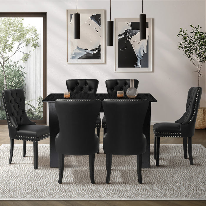 Extendable Dining Table With 6Pcs Dining Chairs Pu Leather Black