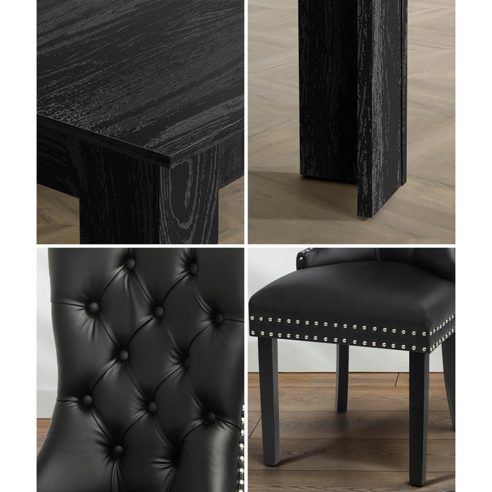 Extendable Dining Table With 6Pcs Dining Chairs Pu Leather Black