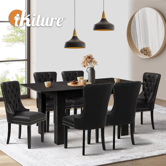 Extendable Dining Table With 6Pcs Dining Chairs Pu Leather Black