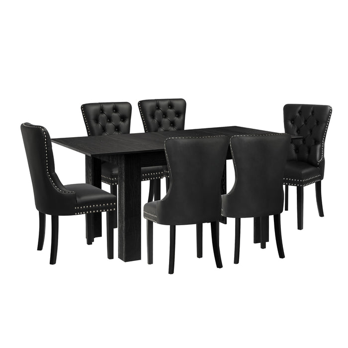 Extendable Dining Table With 6Pcs Dining Chairs Pu Leather Black