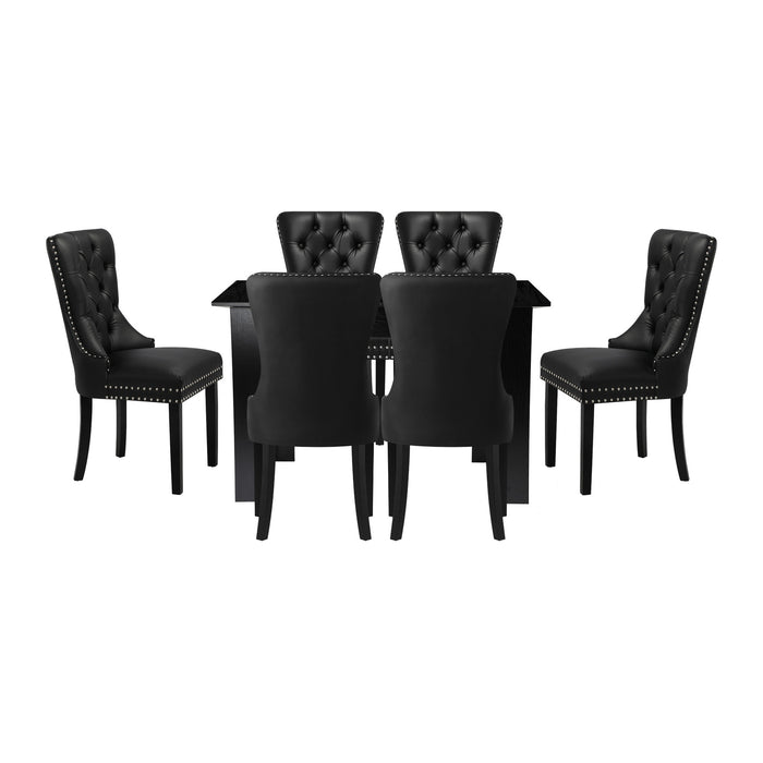 Extendable Dining Table With 6Pcs Dining Chairs Pu Leather Black