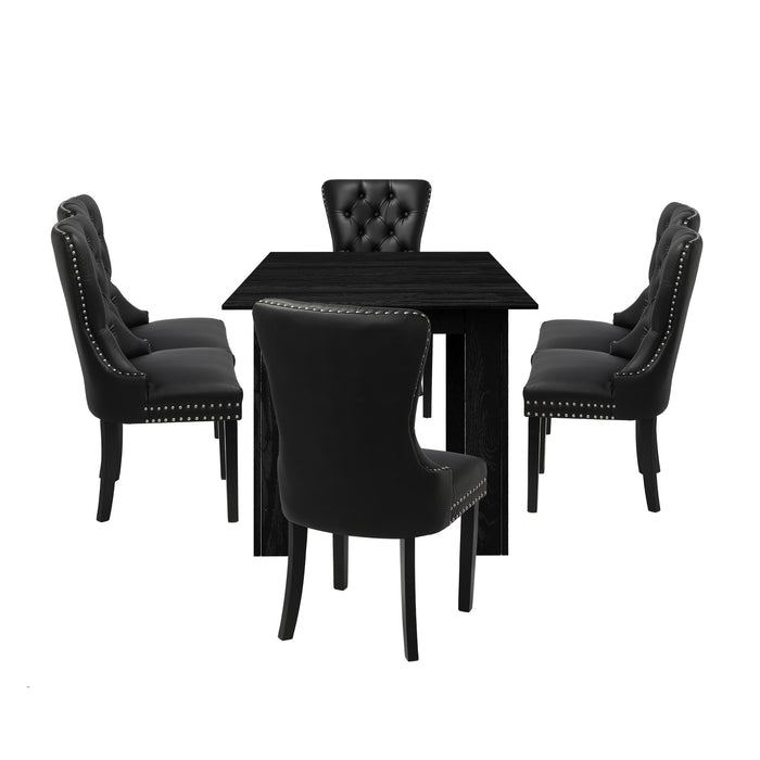 Extendable Dining Table With 6Pcs Dining Chairs Pu Leather Black