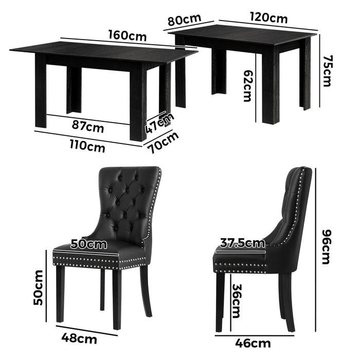 Extendable Dining Table With 6Pcs Dining Chairs Pu Leather Black