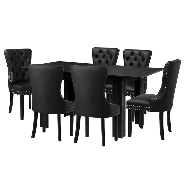 Extendable Dining Table With 6Pcs Dining Chairs Pu Leather Black