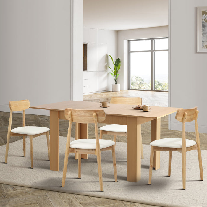 160Cm Extendable Dining Table With 4X Dining Chairs Pu Leather Natural