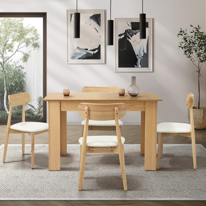 160Cm Extendable Dining Table With 4X Dining Chairs Pu Leather Natural