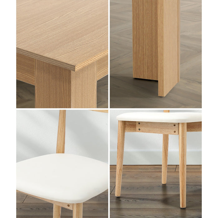 160Cm Extendable Dining Table With 4X Dining Chairs Pu Leather Natural