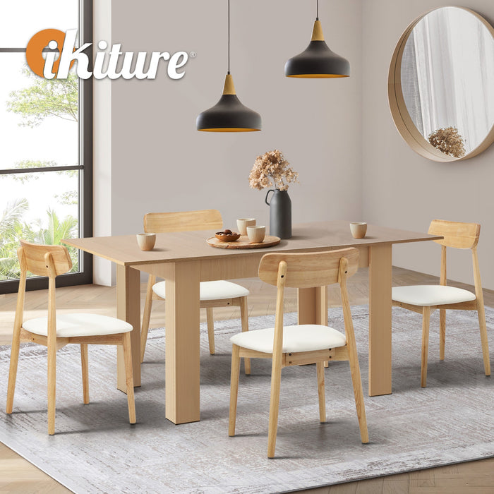 160Cm Extendable Dining Table With 4X Dining Chairs Pu Leather Natural