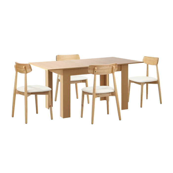 160Cm Extendable Dining Table With 4X Dining Chairs Pu Leather Natural