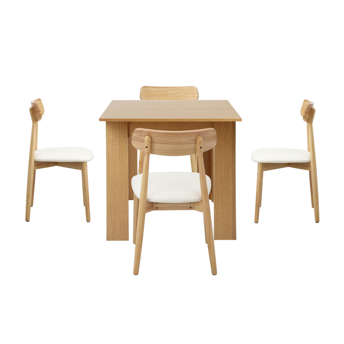 160Cm Extendable Dining Table With 4X Dining Chairs Pu Leather Natural