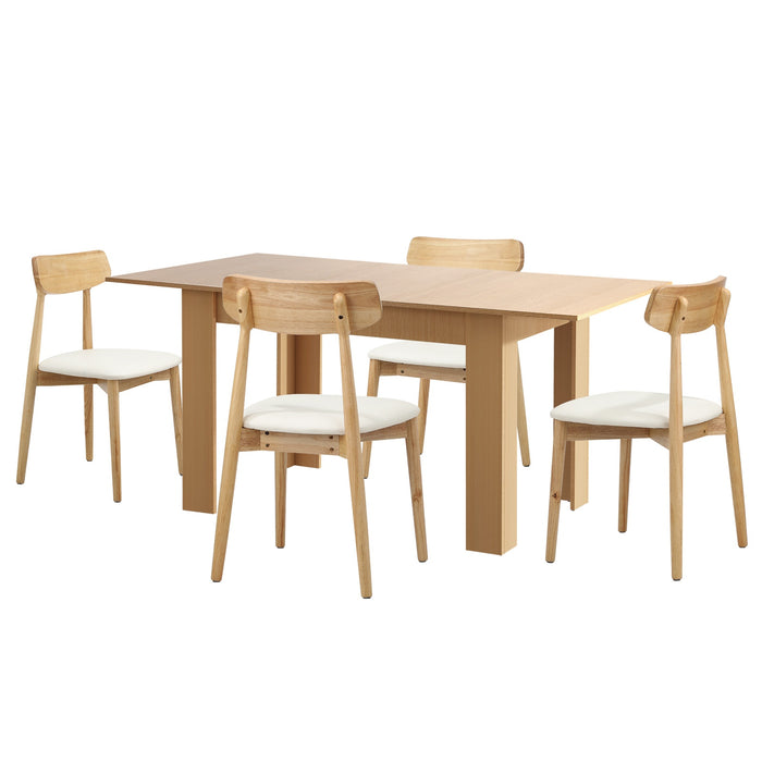 160Cm Extendable Dining Table With 4X Dining Chairs Pu Leather Natural