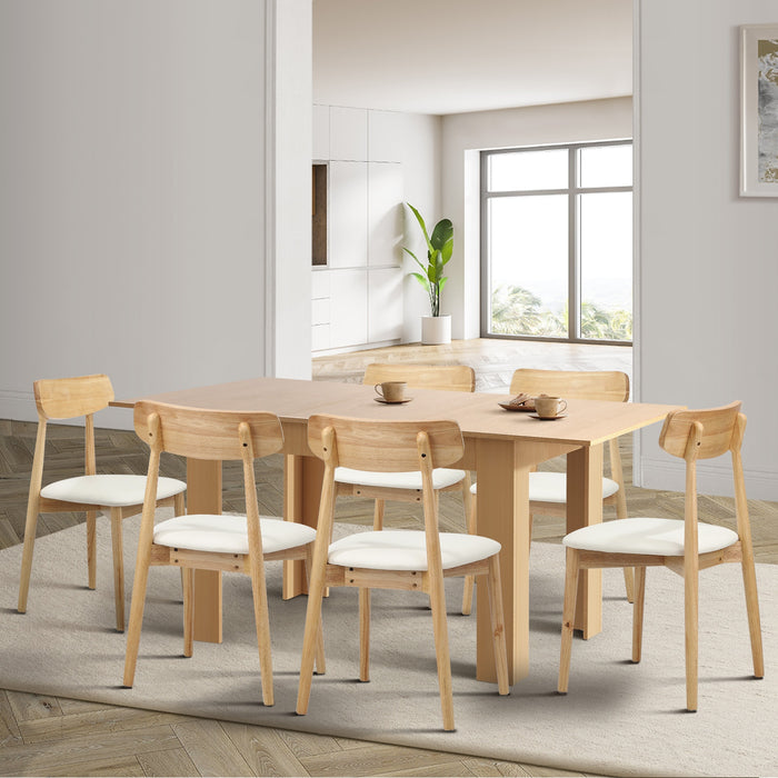 160Cm Extendable Dining Table With 6X Dining Chairs Pu Leather Natural